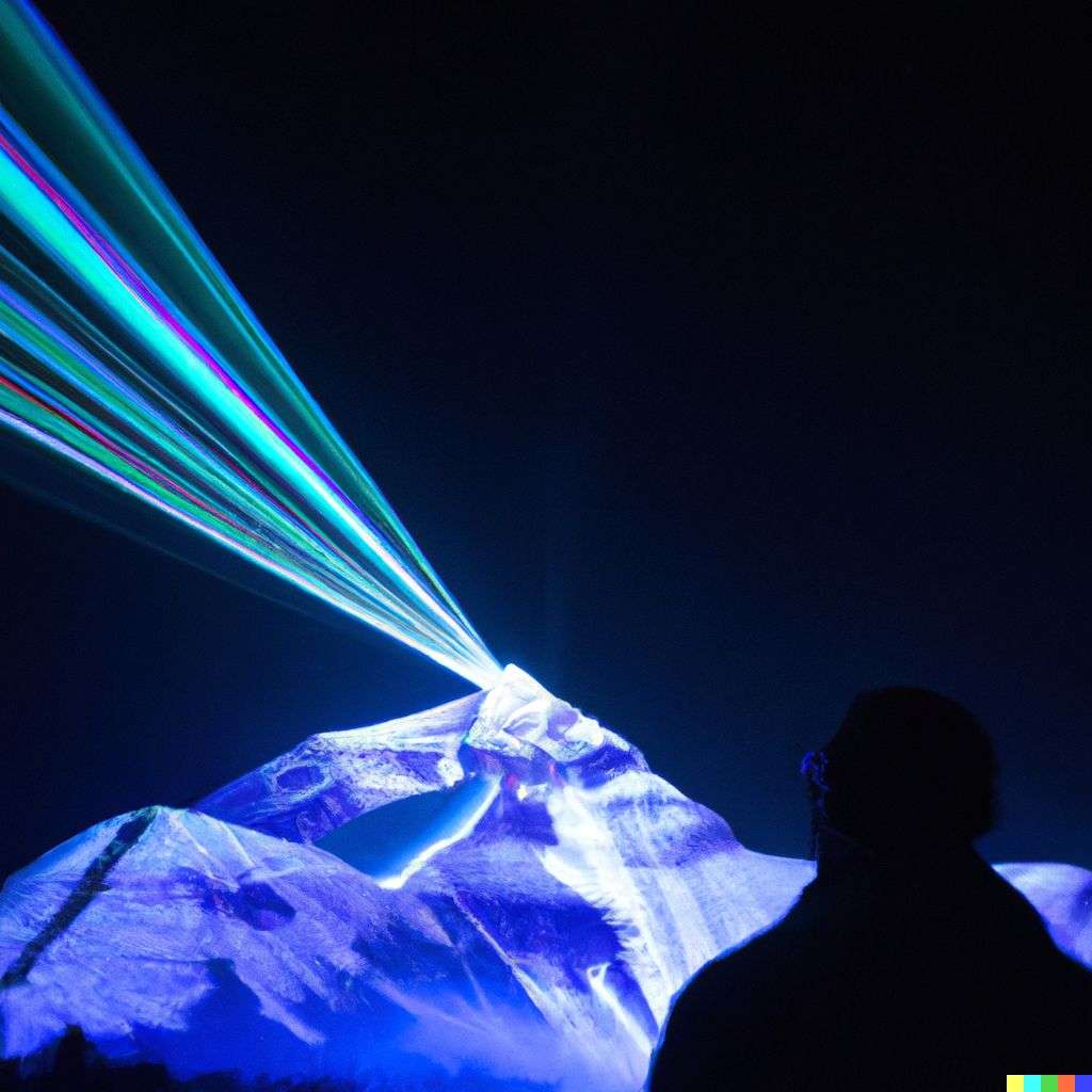 someone gazing at Mount Everest, laser light show